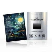 Golden Moonlit Village Metal Wall Art – Cozy Night Landscape Aluminium Print | MagnetArt