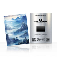 Misty Blue Mountain Pagoda Metal Wall Art