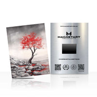 Crimson Solitude Tree Metal Wall Art – Dramatic Red Blossom Landscape Magnetic Aluminium Print | MagnetArt