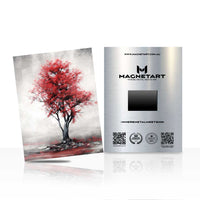 Crimson Serenity Tree Metal Wall Art – Red Blossom Landscape Magnetic Aluminium Print | MagnetArt