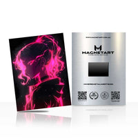 Neon Pulse Silhouette Metal Wall Art – Cyberpunk Glow Portrait Magnetic Aluminium Print | MagnetArt