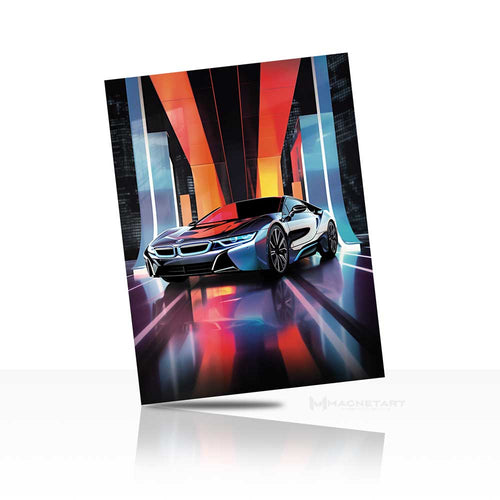 Neon Supercar Wall Art – Futuristic City Aluminium Print | MagnetArt