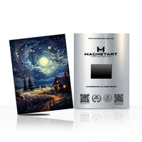 Moonlit Village Night Sky Metal Wall Art – Cozy Starry Landscape Aluminium Print | MagnetArt