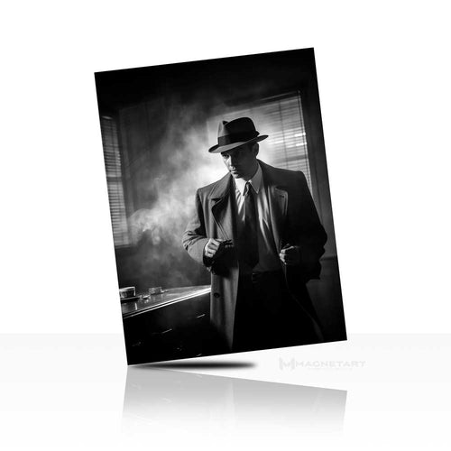 Classic Noir Gentleman Wall Art – Vintage Cinematic Black & White Metal Print | MagnetArt