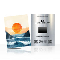 Golden Horizon Waves Metal Wall Art – Modern Ocean Sunset Magnetic Aluminium Print | MagnetArt