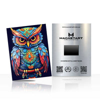 Radiant Wisdom Owl Metal Wall Art – Colorful Bohemian Owl Magnetic Aluminium Print | MagnetArt