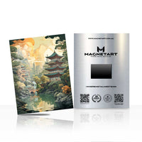 Golden Sky Pagoda Lake Metal Wall Art
