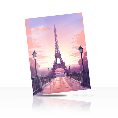 Paris Sunset Glow Metal Wall Art – Eiffel Tower Pink Sky Aluminium Print | MagnetArt