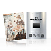 Vintage Café Girl Metal Wall Art – Cozy Parisian Magnetic Aluminium Print | MagnetArt
