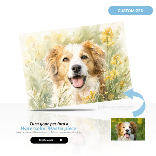 Custom Watercolor Pet Portrait on Metal – Personalised Dog & Cat Wall Art | MagnetArt