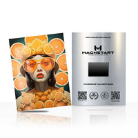 Citrus Glamour Muse Metal Wall Art – Fashion Portrait with Oranges Magnetic Aluminium Print | MagnetArt