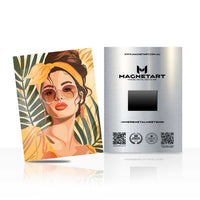 Tropical Chic Muse Metal Wall Art – Fashion Portrait with Palm Leaves Magnetic Aluminium Print | MagnetArt
