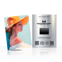 Sunlit Elegance Portrait Metal Wall Art – Contemporary Woman in Hat Magnetic Aluminium Print | MagnetArt