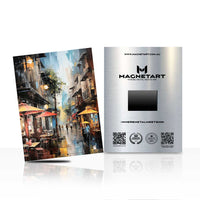 Rainy City Street Café Metal Wall Art – Romantic Urban Scene Aluminium Poster | MagnetArt