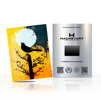 Golden Moon Raven Metal Wall Art – Minimalist Nature Silhouette Magnetic Aluminium Print | MagnetArt
