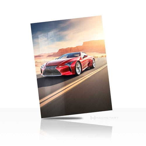Red Sports Car Highway Wall Art – Sunset Drive Aluminium Print | MagnetArt
