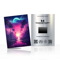 Neon Dreamscape Metal Wall Art – Synthwave Sunset Landscape Magnetic Aluminium Print | MagnetArt