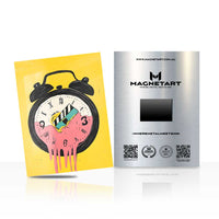 Melting Time Pop Art Metal Wall Art – Dripping Donut Alarm Clock Magnetic Aluminium Print | MagnetArt