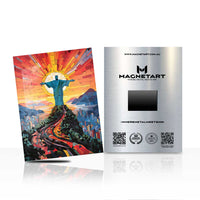 Christ the Redeemer Rio Metal Wall Art – Vibrant Mosaic Sunset Aluminium Poster | MagnetArt