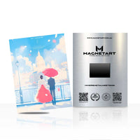 Romantic Paris Rainy Day Metal Wall Art – Dreamy Couple Umbrella Magnetic Aluminium Print | MagnetArt