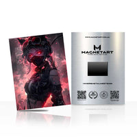 Crimson Nebula Sentinel Metal Wall Art – Cyberpunk Space Explorer Magnetic Aluminium Print | MagnetArt