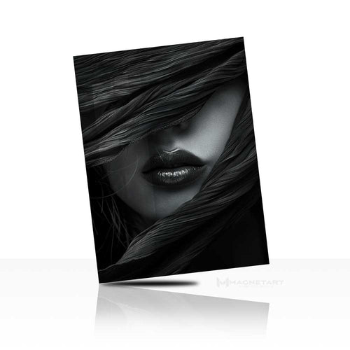 Sensual Noir Lips Wall Art – Abstract Black & White Portrait Metal Print | MagnetArt