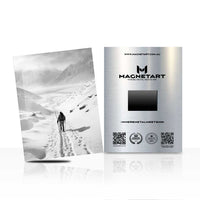 Lone Wanderer Snow Landscape Metal Wall Art – Minimalist Black & White Mountain Aluminium Print | MagnetArt