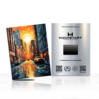 Sunset City Street Metal Wall Art – Urban Reflection Skyline Aluminium Poster | MagnetArt