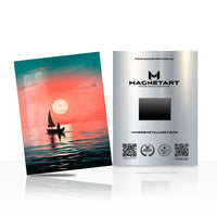 Crimson Horizon Sailboat Metal Wall Art – Serene Ocean Sunset Magnetic Aluminium Print | MagnetArt