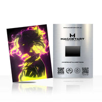 Neon Voltage Muse Metal Wall Art – Electric Synthwave Portrait Magnetic Aluminium Print | MagnetArt