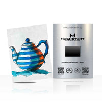 Blue Striped Teapot Metal Wall Art – Watercolor Kitchen Illustration Magnetic Aluminium Print | MagnetArt