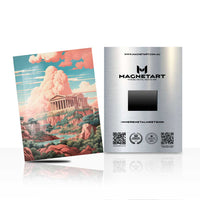 Pastel Mountain Temple Landscape Metal Wall Art – Mediterranean Style Aluminium Print | MagnetArt