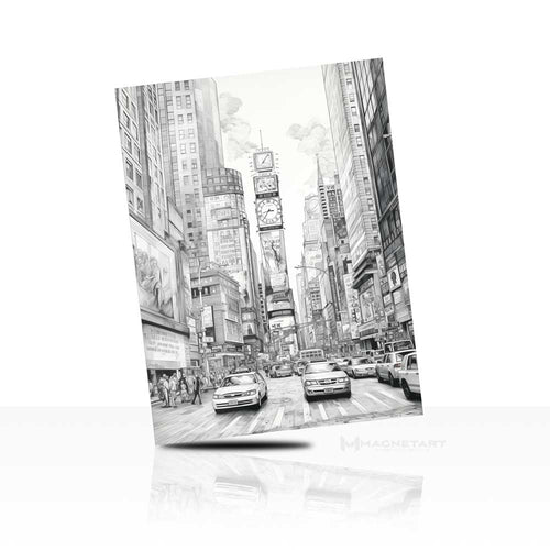 Urban Canyon Sketch – Black & White City Street Wall Art | MagnetArt
