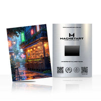 Neon Rain Alley Retreat Metal Wall Art – Cyberpunk City Nightscape Magnetic Aluminium Print | MagnetArt