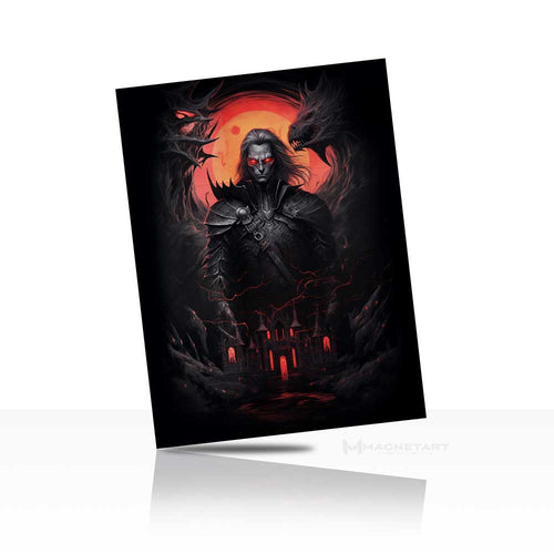 Vampire Lord Red Moon Metal Wall Art – Dark Gothic Castle Fantasy Aluminium Poster | MagnetArt