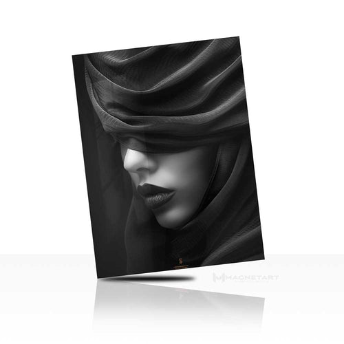 Veiled Noir Portrait – Minimalist Black & White Wall Art | MagnetArt