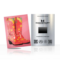 Starry Cowgirl Boots Metal Wall Art – Retro Western Pop Art Magnetic Aluminium Print | MagnetArt
