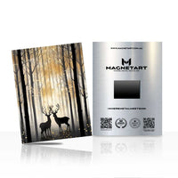 Golden Forest Companions Metal Wall Art – Enchanted Deer Woodland Magnetic Aluminium Print | MagnetArt