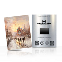 Golden Winter City Walk Metal Wall Art – Warm Snow Street Scene Aluminium Print | MagnetArt